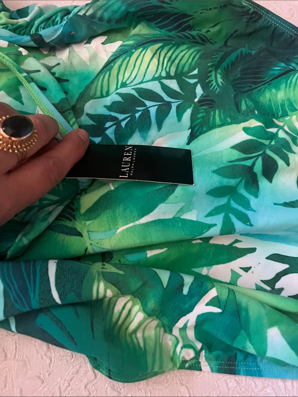 Ralph Lauren Teal & Green Tropical Leaf One-Piece Swimsuit - Picture 9 of 9